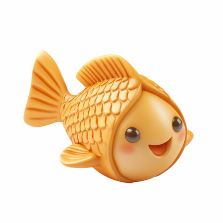 Cute golden fish isolated on white background. 3d rendering.の写真素材