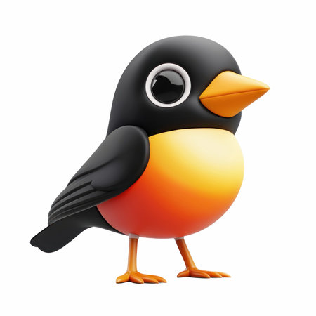 Cute black and orange bird isolated on white background. Vector illustration.の写真素材