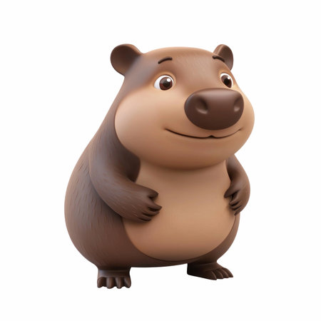3d rendering of a cute cartoon groundhog isolated on white backgroundの写真素材
