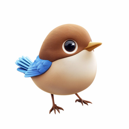 Cute cartoon little bird isolated on white background. Vector illustration.の写真素材