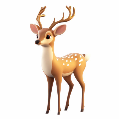 3d rendered illustration of deer cartoon character isolated on white background.の写真素材