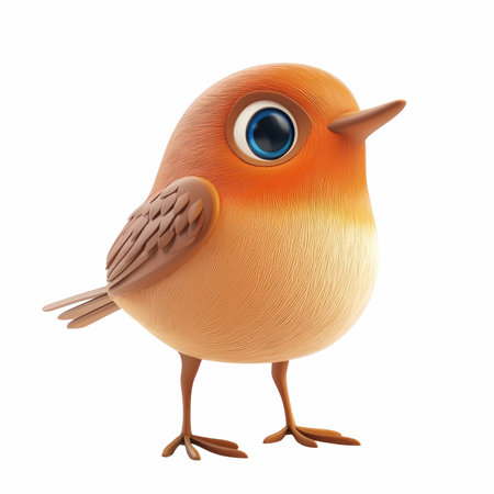 Little bird isolated on white background. 3D rendering. Cartoon character.の写真素材