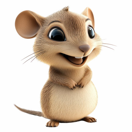 3D rendering of a cute little mouse cartoon character isolated on white backgroundの写真素材