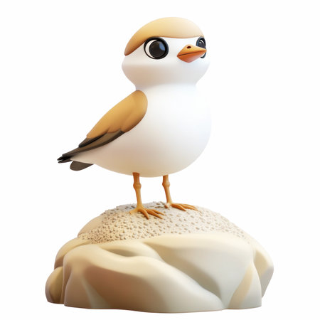 Cute cartoon seagull sitting on a rock isolated on white backgroundの写真素材