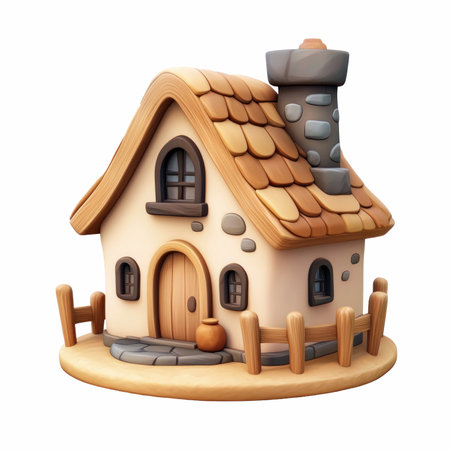 Wooden toy house isolated on white background. 3d rendering.の写真素材