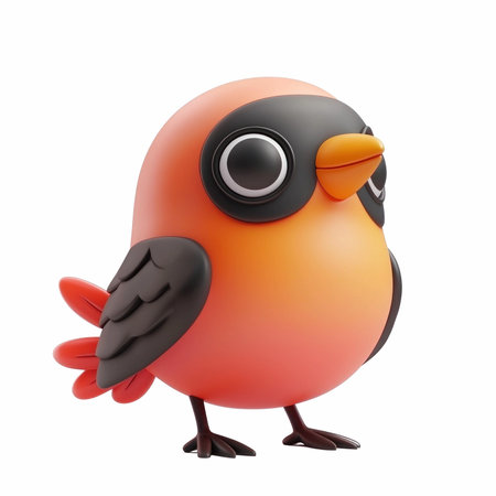 cute bird isolated on white background. 3d illustration, clipping pathの写真素材