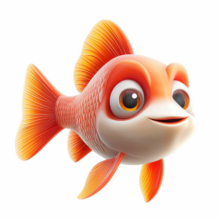 3d rendered illustration of a goldfish cartoon character isolated on white backgroundの写真素材