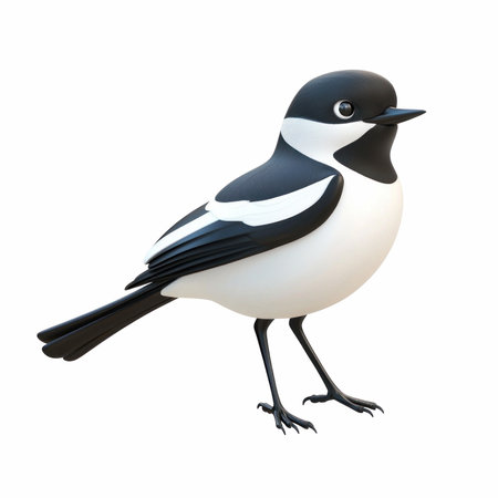 3D digital render of a magpie bird isolated on white backgroundの写真素材
