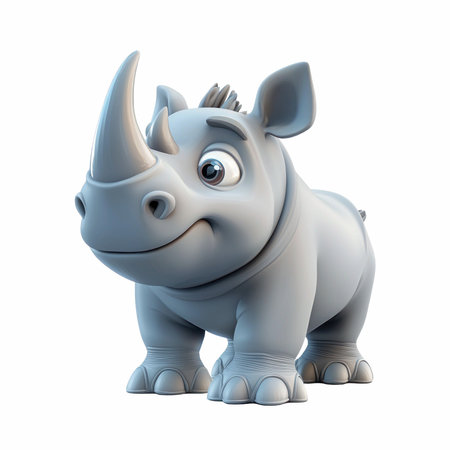 3d illustration of a cute cartoon rhinoceros isolated on white backgroundの写真素材