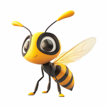 3d illustration of a bee character isolated on white background with clipping pathの写真素材