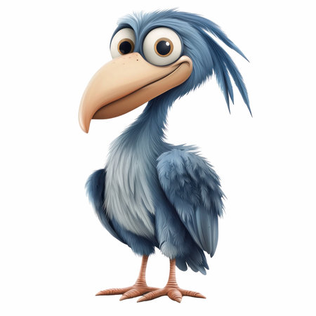 3d rendered illustration of a blue japanese crane cartoon characterの写真素材