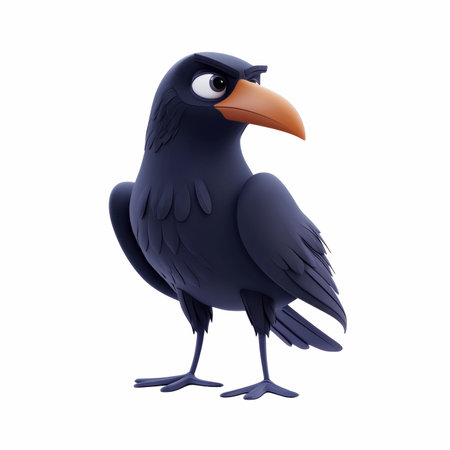 Black crow isolated on white background. 3d rendering, 3d illustration.の写真素材