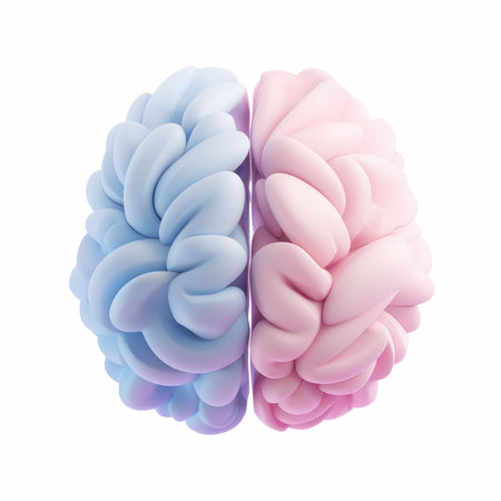 This adorable pastel brain illustration features smooth rounded shapes in pink and blue hues, perfect for educational and creative projects.の写真素材