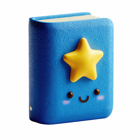 Blue book with yellow star isolated on white background. 3d illustrationの写真素材