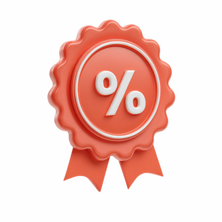 This vibrant red and orange sale badge features a prominent percentage symbol, perfect for marketing promotions and discount offers.の写真素材