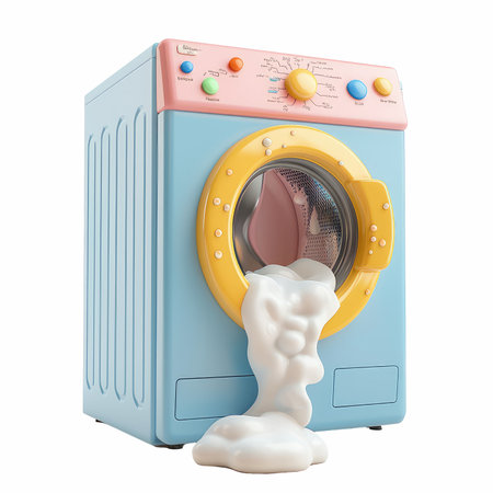 Washing machine with detergent, 3D rendering isolated on white backgroundの写真素材