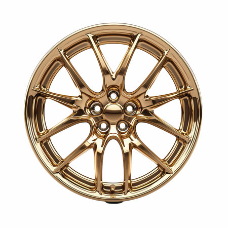Gold alloy wheel isolated on white background. 3d render illustration.の写真素材