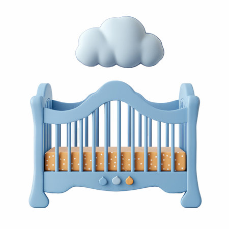 Blue baby cot with a cloud on a white background. 3d renderingの写真素材