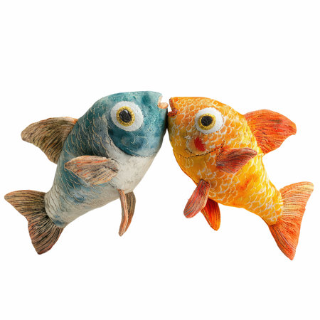 Two fishes isolated on white background. Clipping path included. 3D illustration.の写真素材