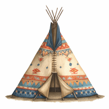 This charming illustration features a cute tipi tent adorned with geometric patterns. Ideal for...