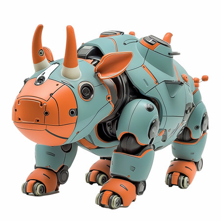 3D rendering of a fantasy robot isolated on white background with clipping pathの写真素材