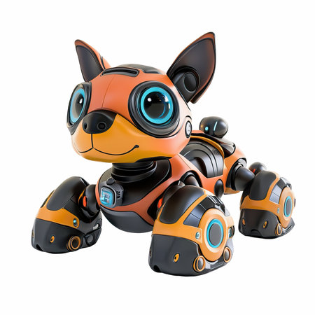 3d rendering of a robot toy isolated on white background with shadowの写真素材