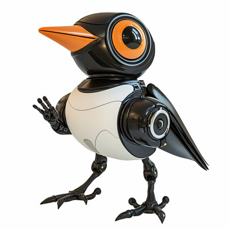 3D render of a little robot isolated on a white background.の写真素材