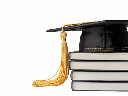 Graduation cap and books isolated on white background. 3d illustrationの写真素材