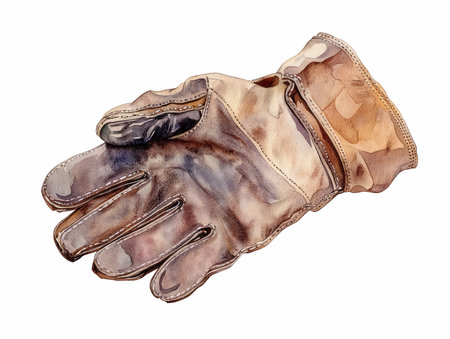Leather working gloves isolated on white background. Watercolor illustration.