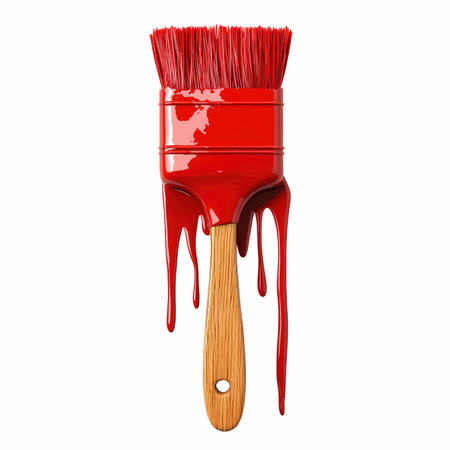 paint brush with red paint isolated on white background. 3d renderの写真素材