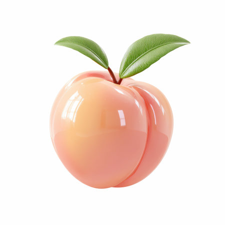 Stunning render of a ripe peach fruit featuring a soft orange skin and a green leaf, perfect for summer-themed designs or culinary uses.の写真素材