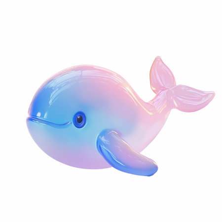 Cute cartoon blue whale isolated on white background.の写真素材