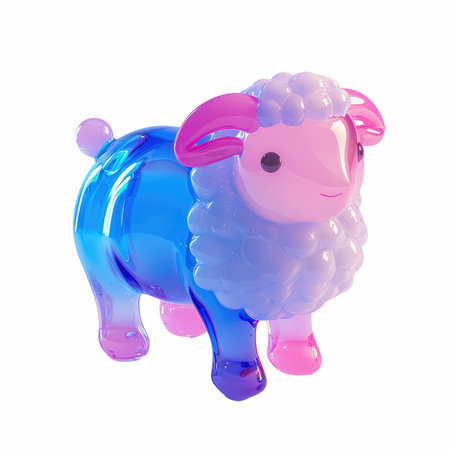Blue and pink sheep toy isolated on white background, 3d illustrationの写真素材