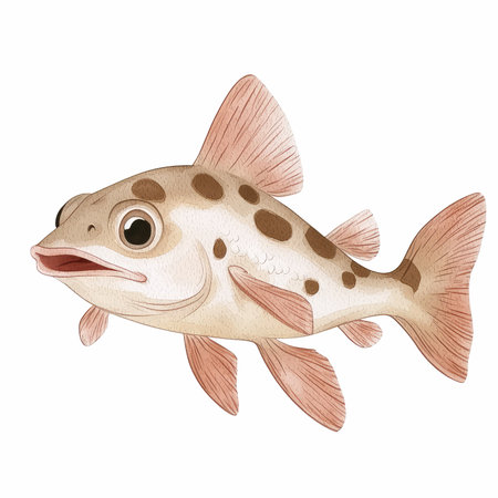Cute cartoon fish. Hand drawn watercolor illustration on white background