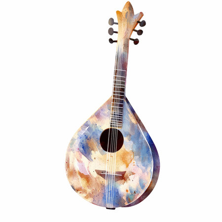 Watercolor mandolin isolated on white background. Hand drawn illustration.