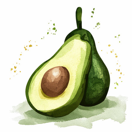Avocado. Hand drawn watercolor illustration isolated on white background.の写真素材