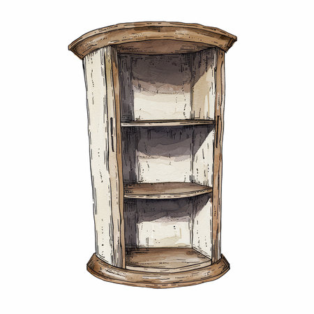 Vintage bookcase. Hand drawn vector illustration isolated on white background.の写真素材