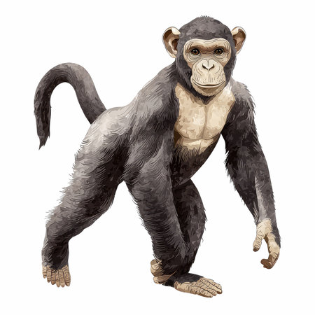 Chimpanzee monkey isolated on white background. Vector illustration.