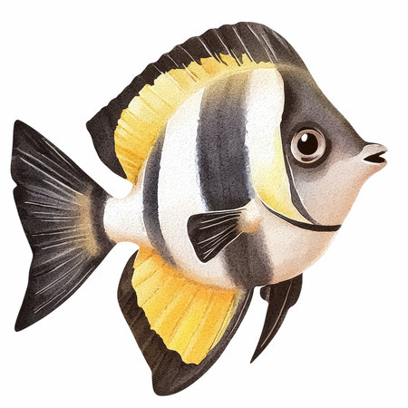 watercolor painting of a tropical fish, isolated on a white background