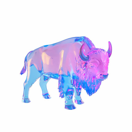 Bison isolated on white background. 3d rendering. Neon colors.の写真素材
