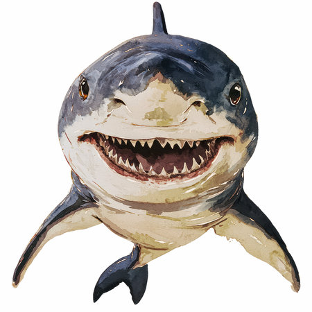 cartoon shark isolated on white background. watercolor illustration for childrenの写真素材