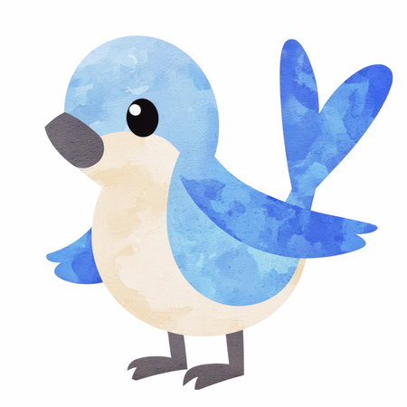 Watercolor illustration of a cute blue bird isolated on white background.の写真素材