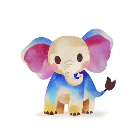 Watercolor cute elephant isolated on white background. Hand drawn illustration.の写真素材