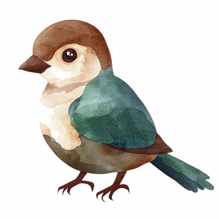 Watercolor bird isolated on white background. Hand-drawn illustration.の写真素材