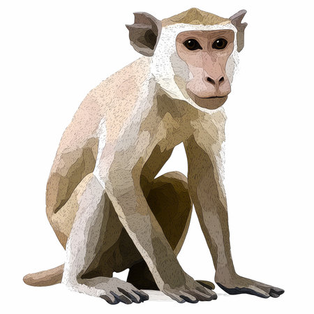 Monkey sitting on a rock. Vector illustration in hand drawn style.