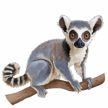 3D digital render of a ring-tailed lemur isolated on white backgroundの写真素材
