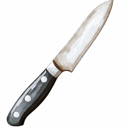 Illustration of a kitchen knife with a handle on a white background
