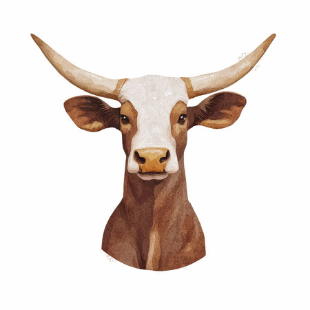 Watercolor bull head isolated on white background. Hand drawn illustration.の写真素材