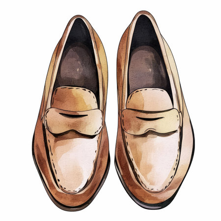 Hand drawn watercolor illustration of a pair of men's shoes.の写真素材