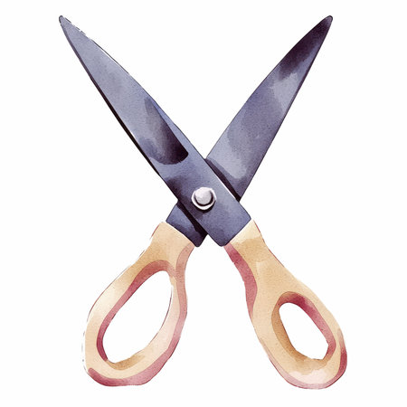 Watercolor illustration of scissors. Isolated on a white background.の写真素材